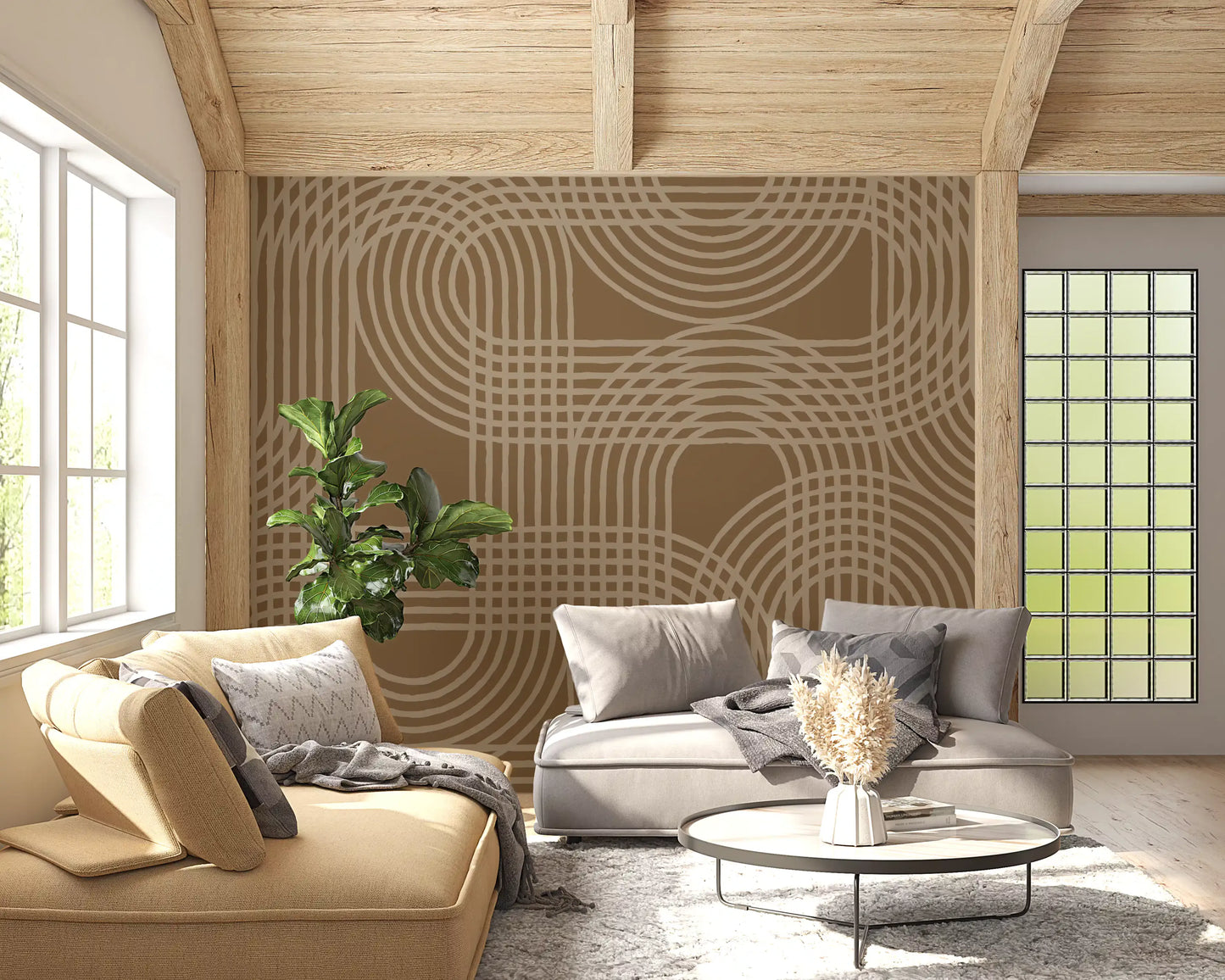 Abstraktes Wandbild mit erdigen Bögen