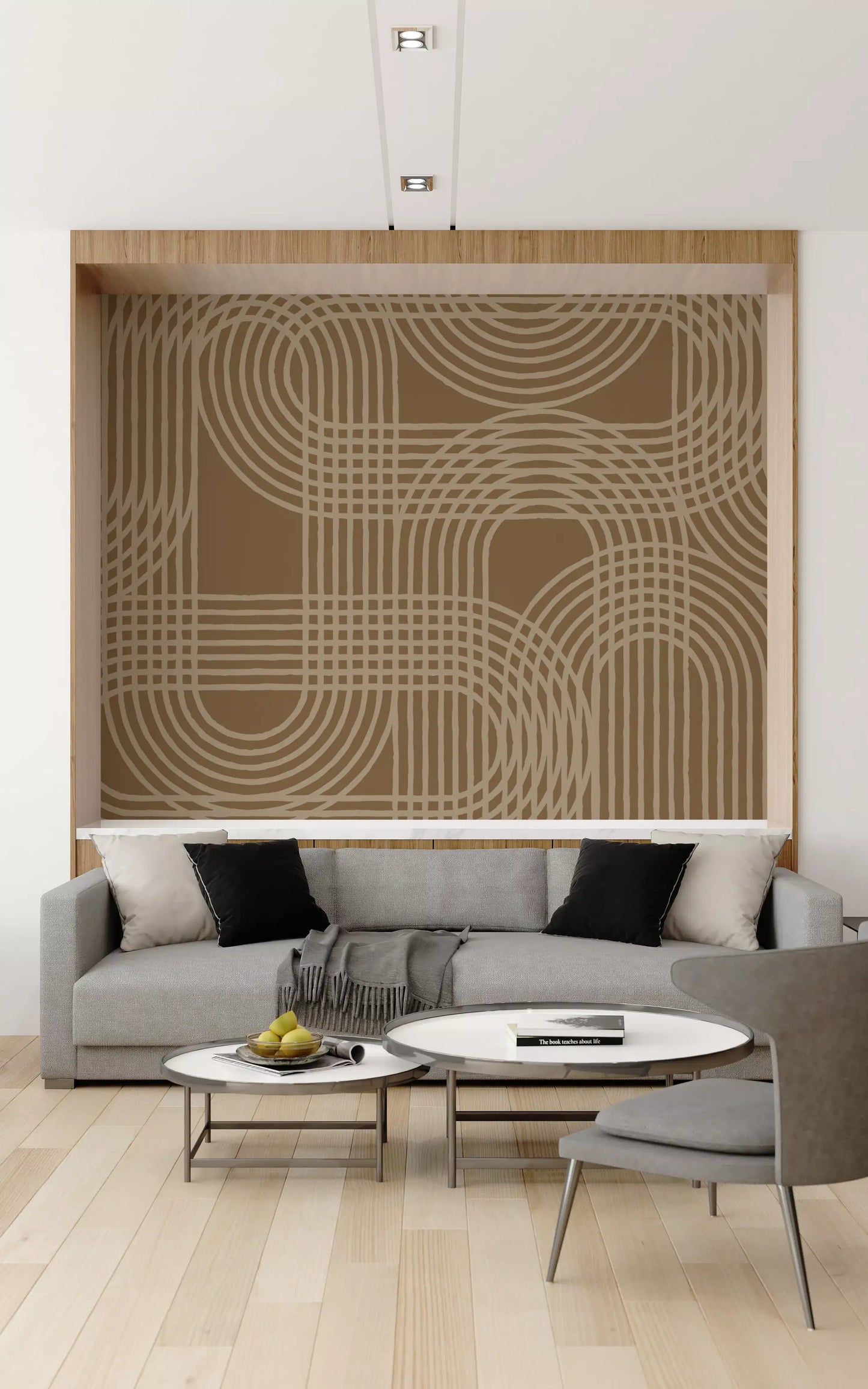Abstraktes Wandbild mit erdigen Bögen