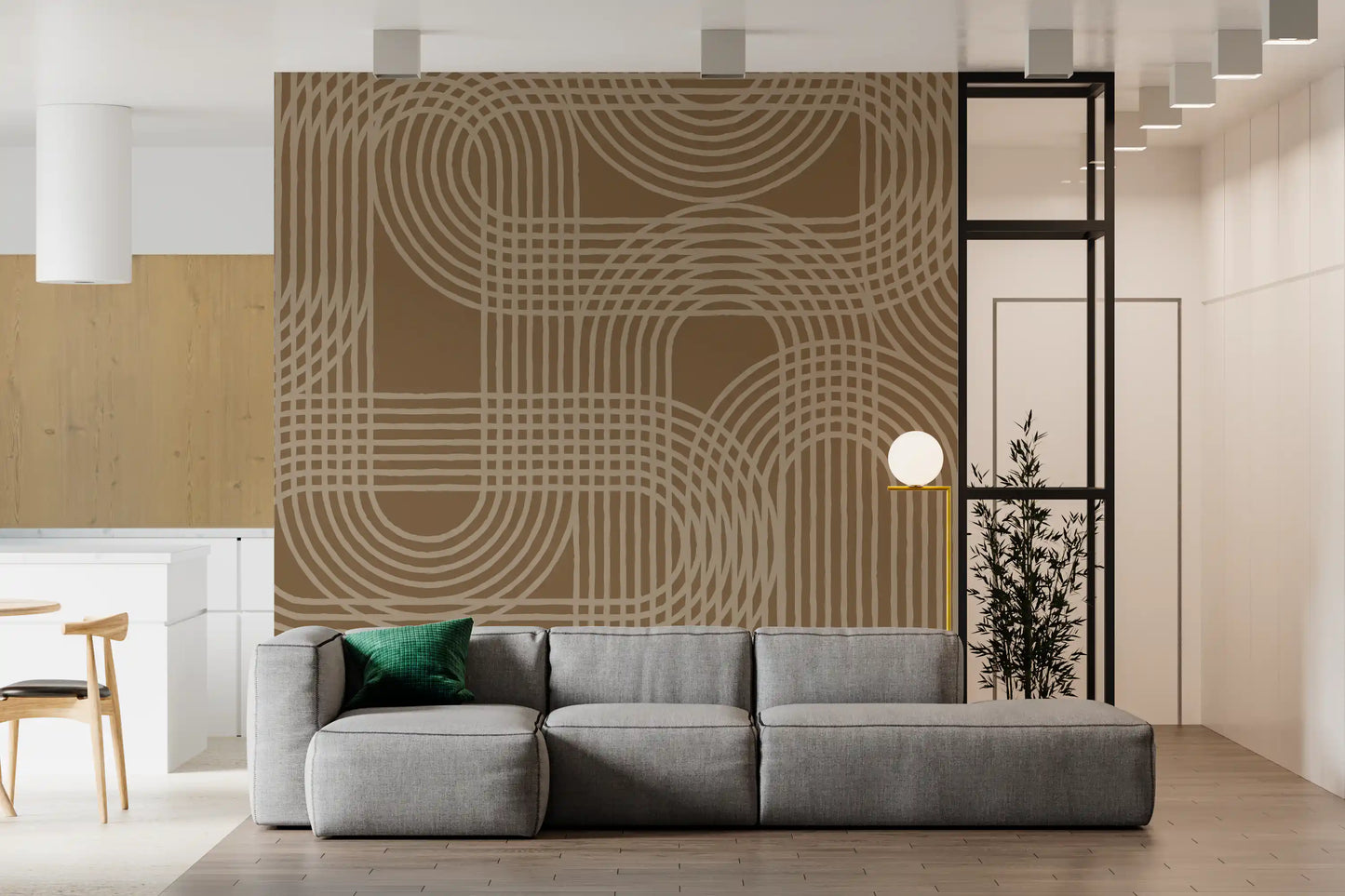 Abstraktes Wandbild mit erdigen Bögen