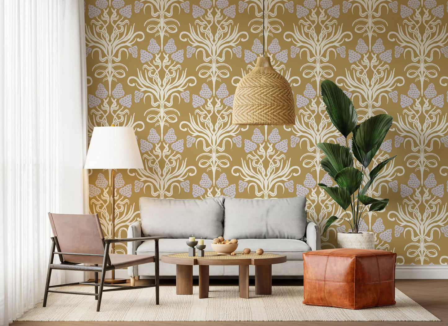 Art Nouveau Botanical Damask Wallpaper⁠