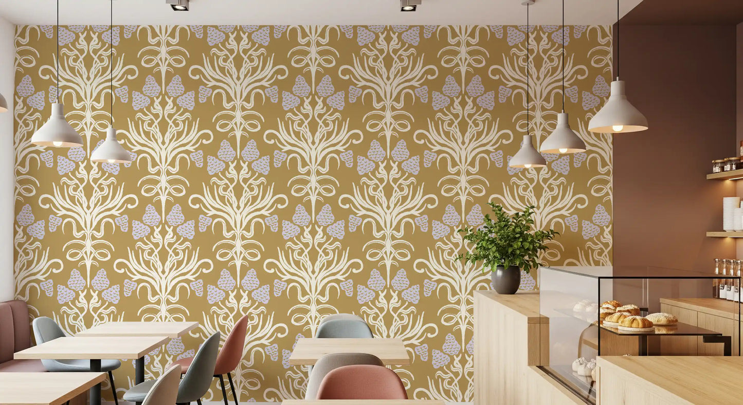 Art Nouveau Botanical Damask Wallpaper⁠