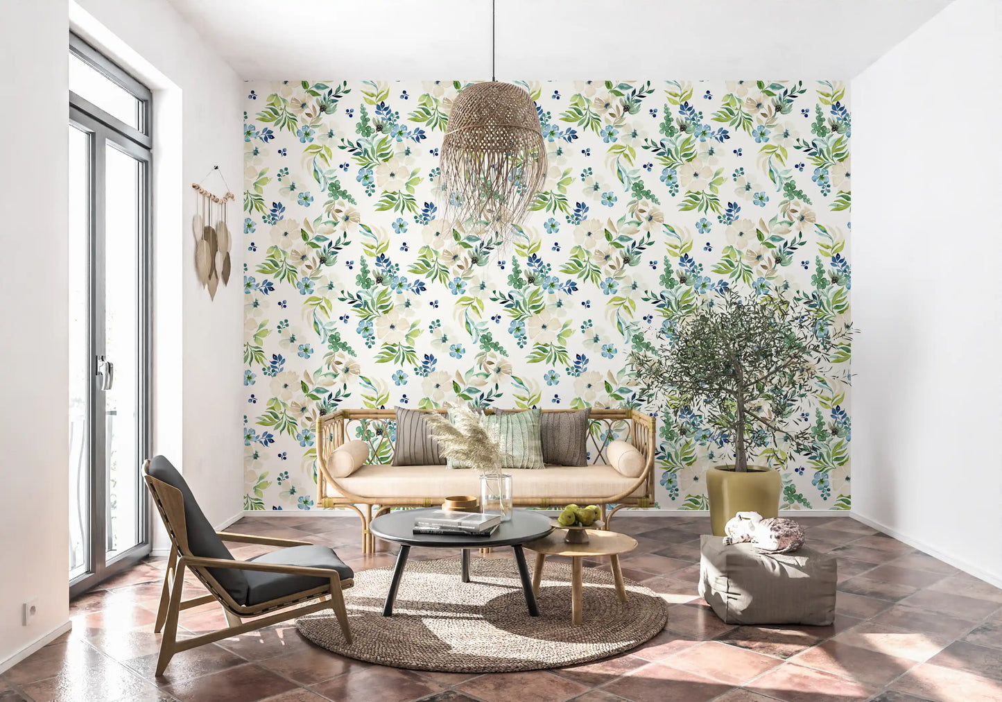 Serene Botanical Watercolor Bloom Wallpaper⁠