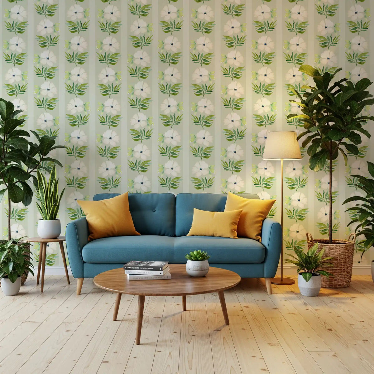 Hallway finished in Watercolor Sage Floral Stripe wallpaper GD11885