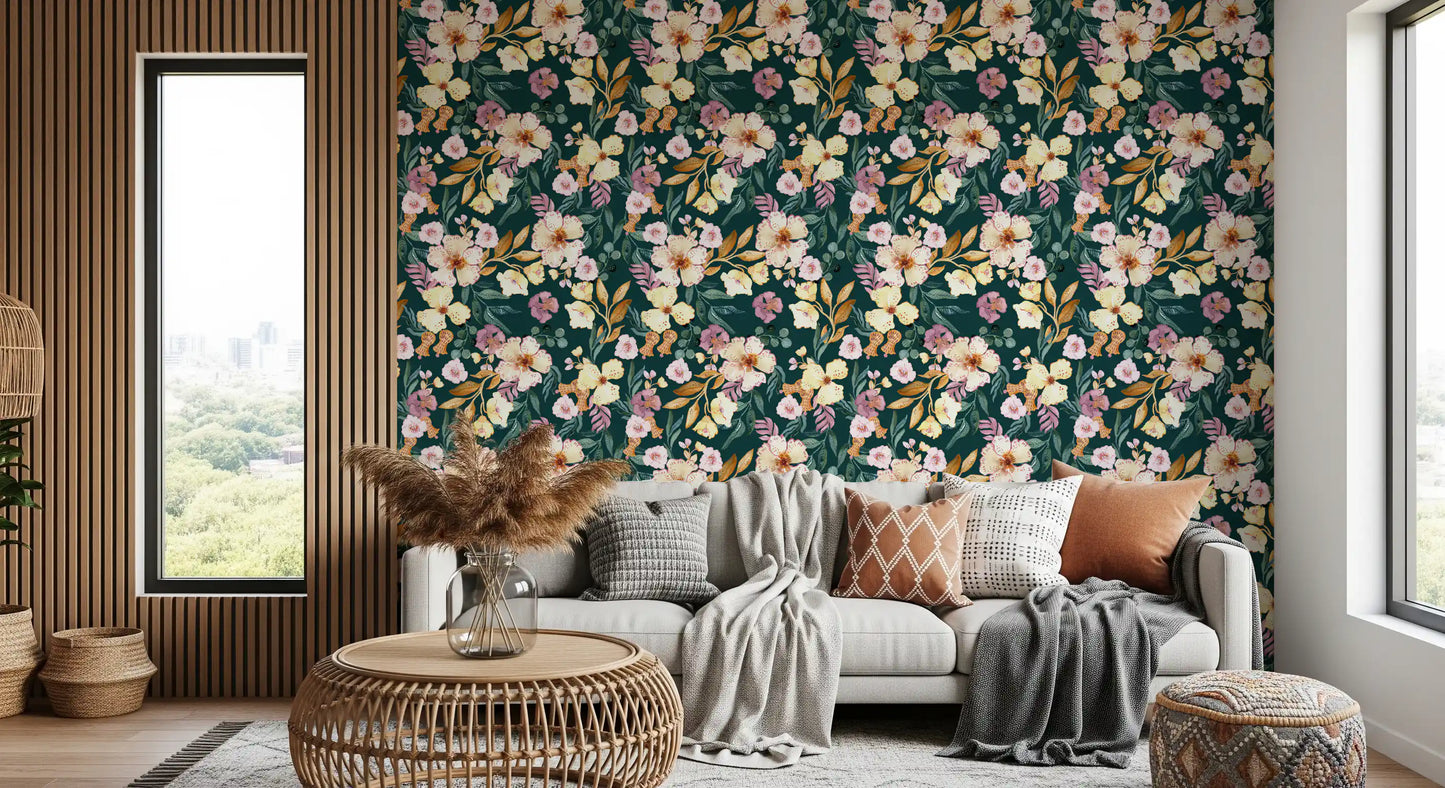Midnatsblomstrende botanisk kunsttapet
