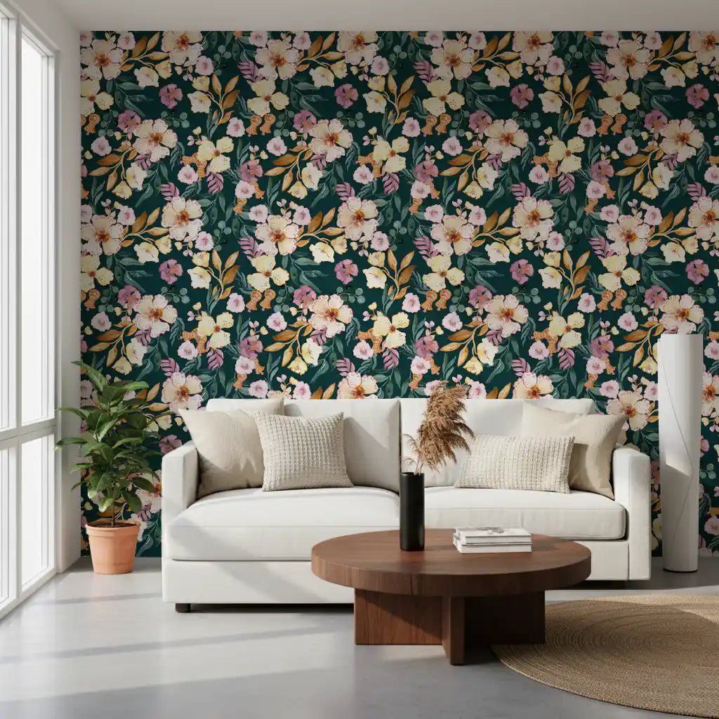 Midnatsblomstrende botanisk kunsttapet