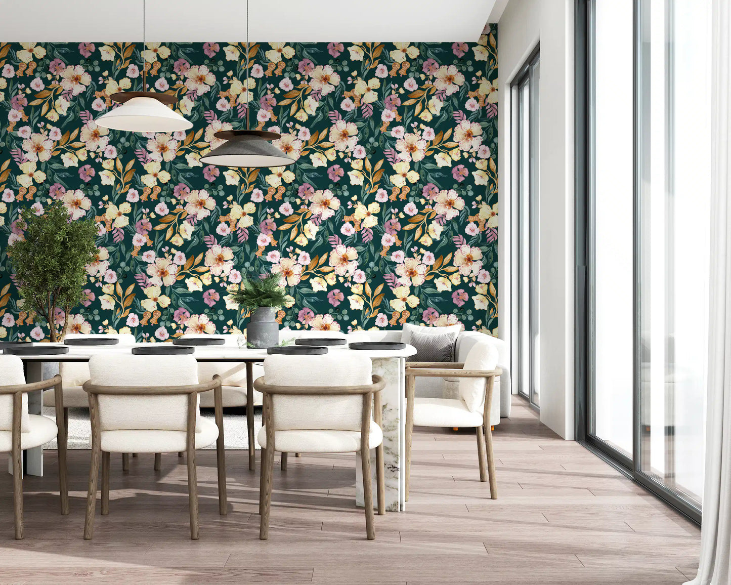 Midnatsblomstrende botanisk kunsttapet