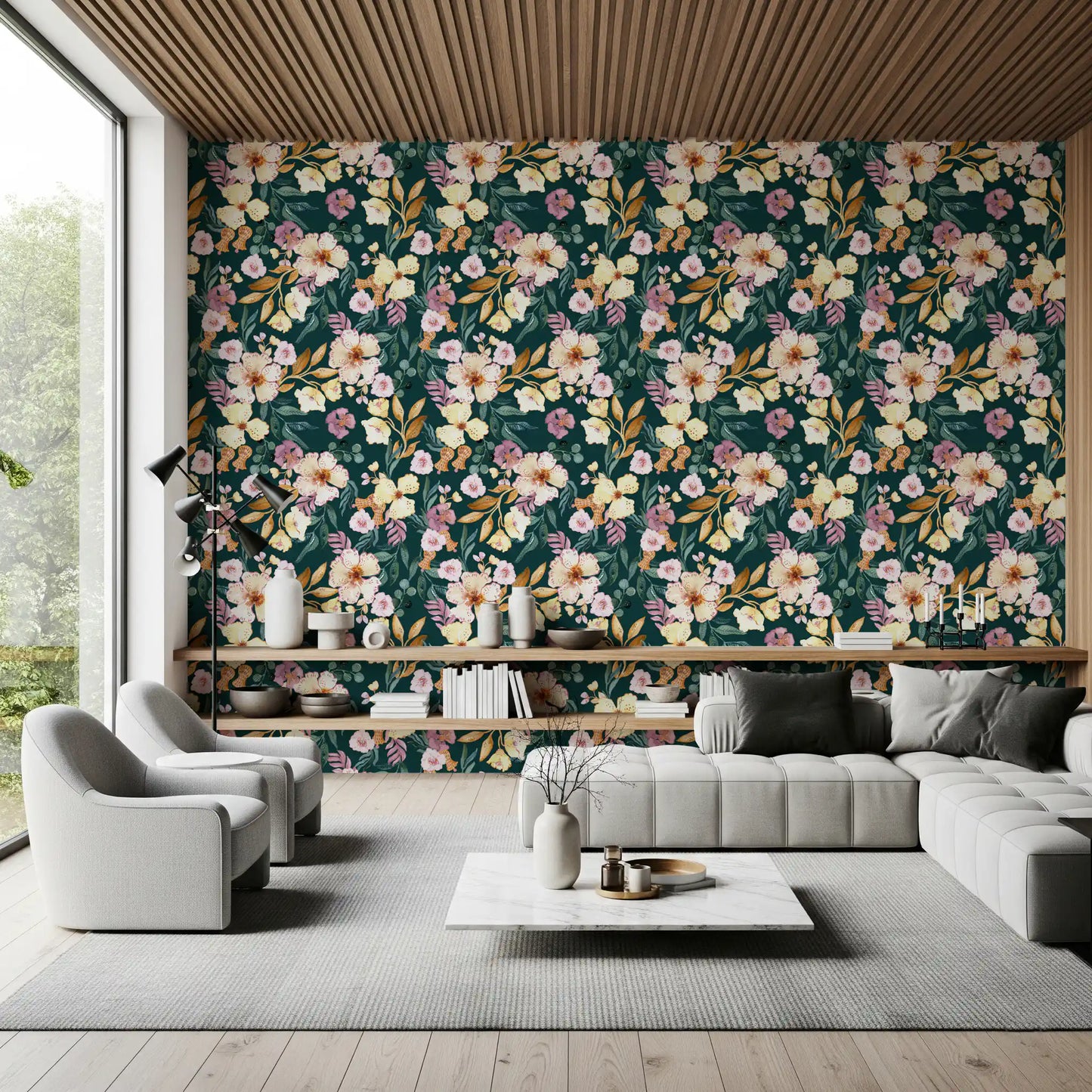 Midnatsblomstrende botanisk kunsttapet