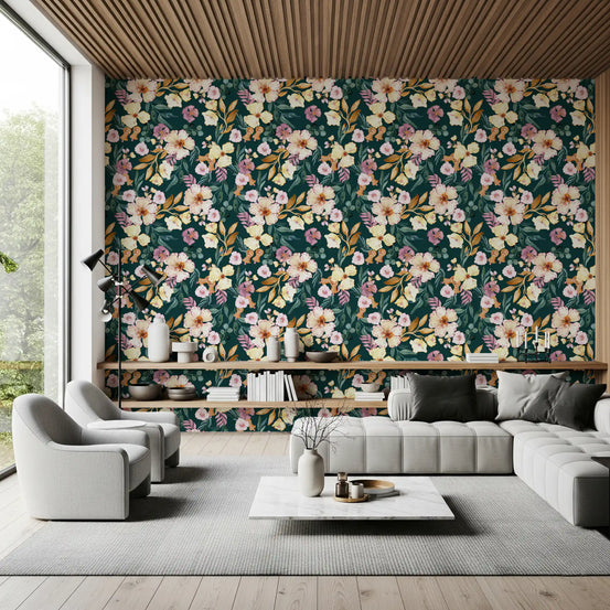 Midnatsblomstrende botanisk kunsttapet