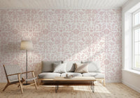 Soft Blush Botanical Textile Print Wallpaper⁠