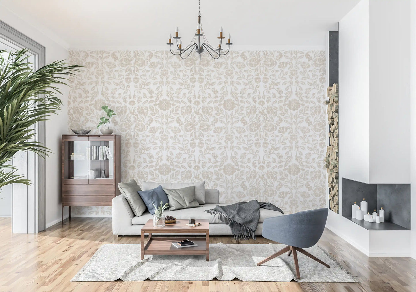 Tapet med rustikt linnedamaskmotiv