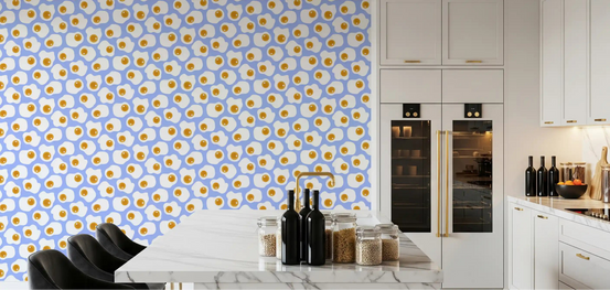 Egg scatter wallpaper lining a modern kitchen GD11897