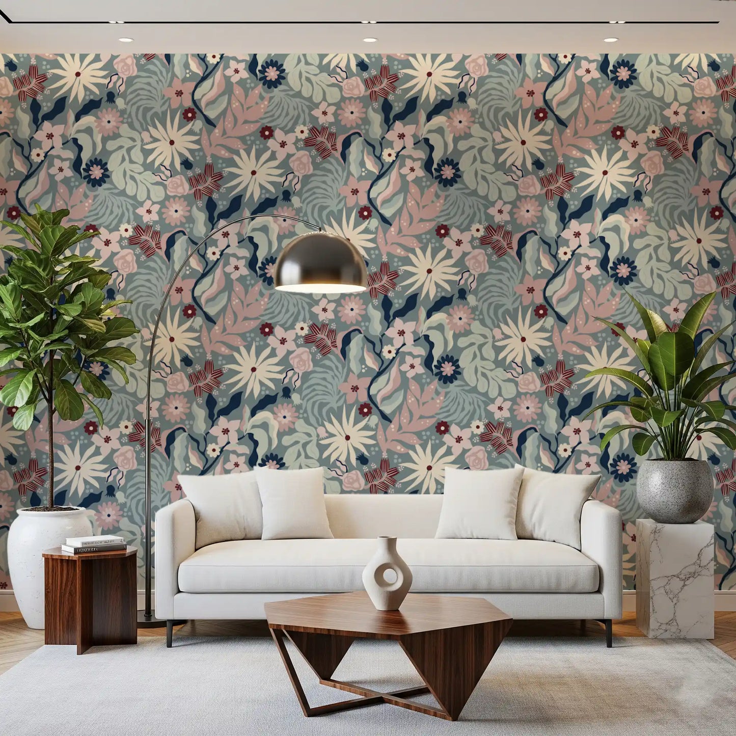 Papier peint floral « Jardin de fleurs aux tons doux »