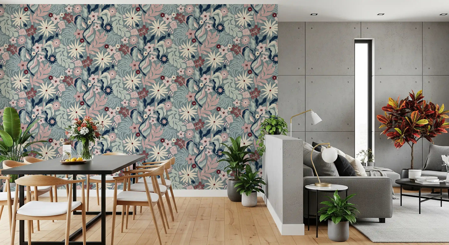 Papier peint floral « Jardin de fleurs aux tons doux »