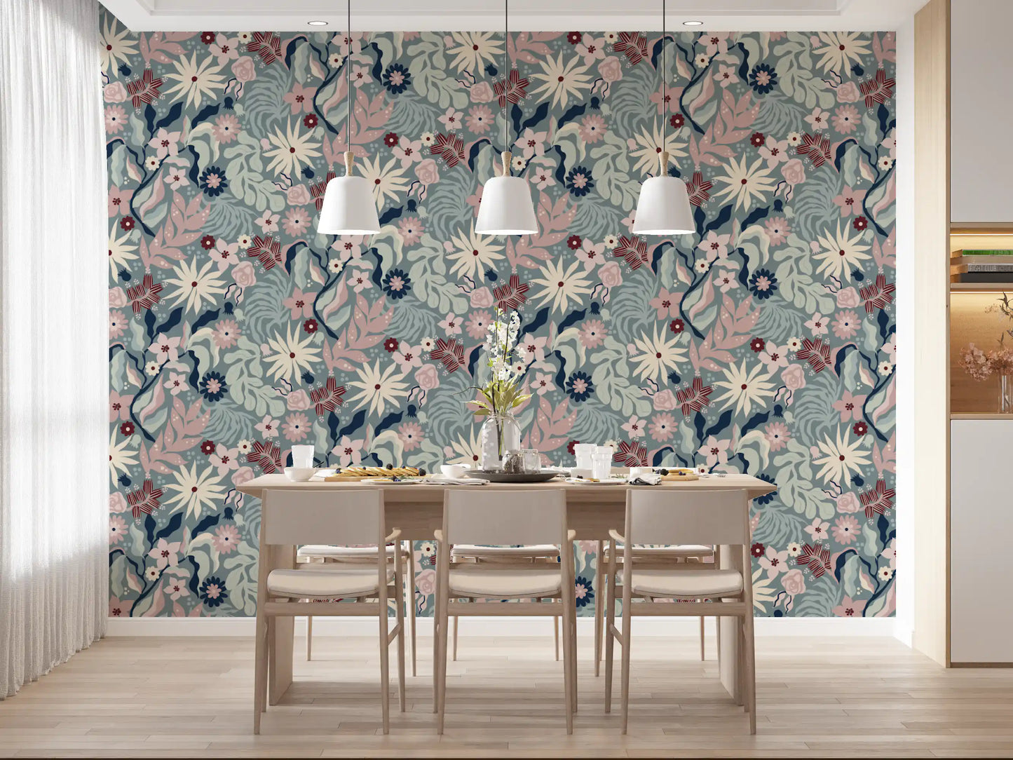 Papier peint floral « Jardin de fleurs aux tons doux »