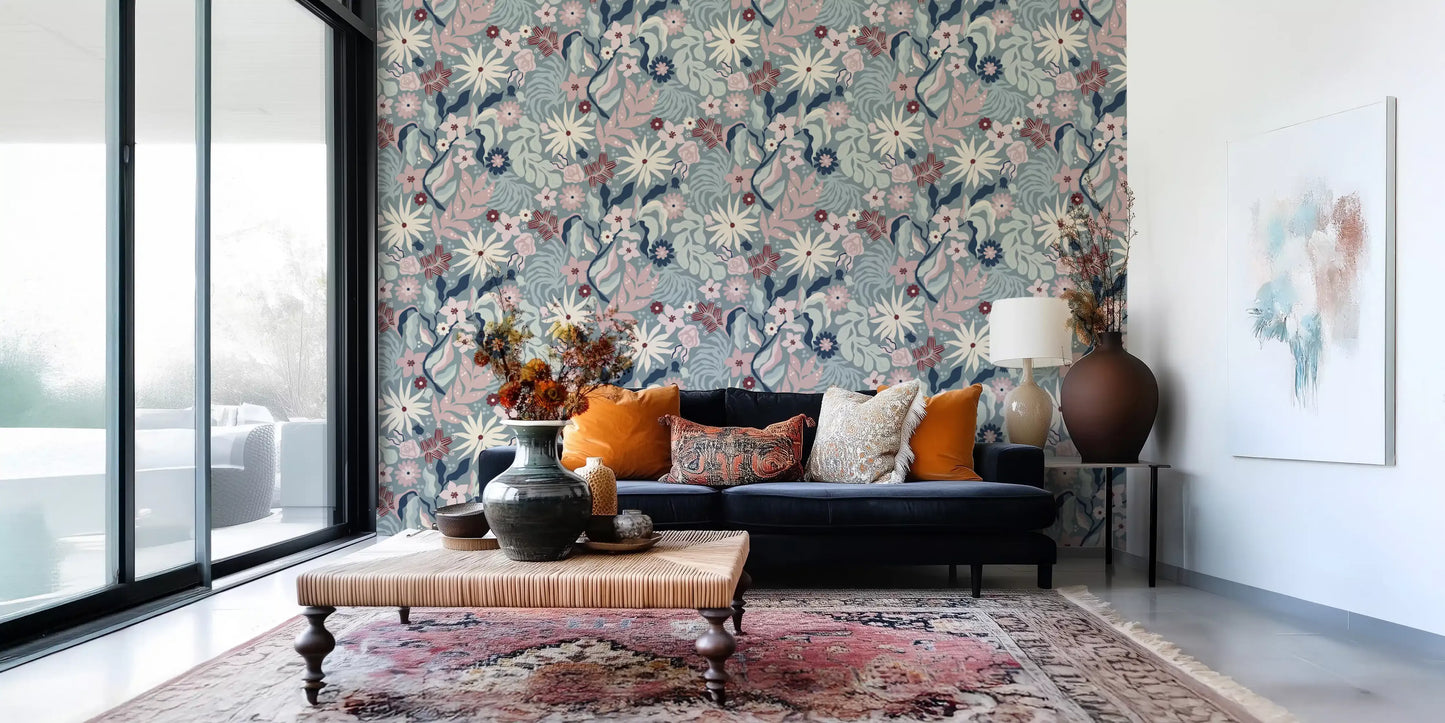 Papier peint floral « Jardin de fleurs aux tons doux »
