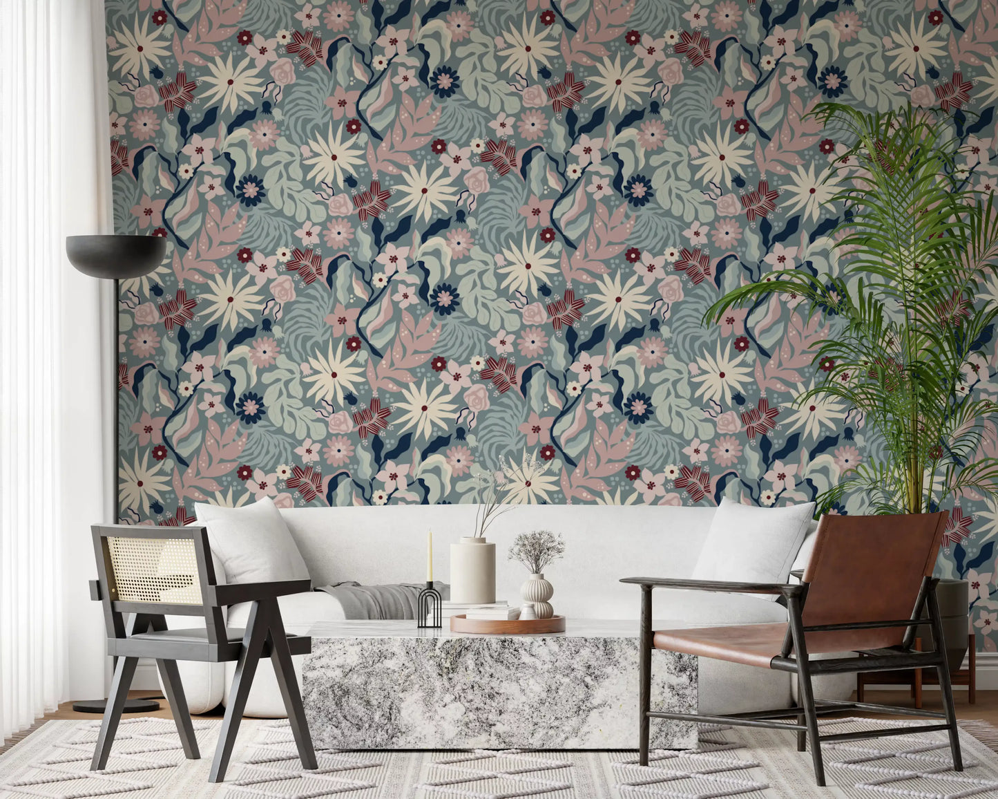 Papier peint floral « Jardin de fleurs aux tons doux »