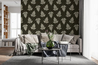 Minimalist Woodland Leaf Motif Wallpaper⁠