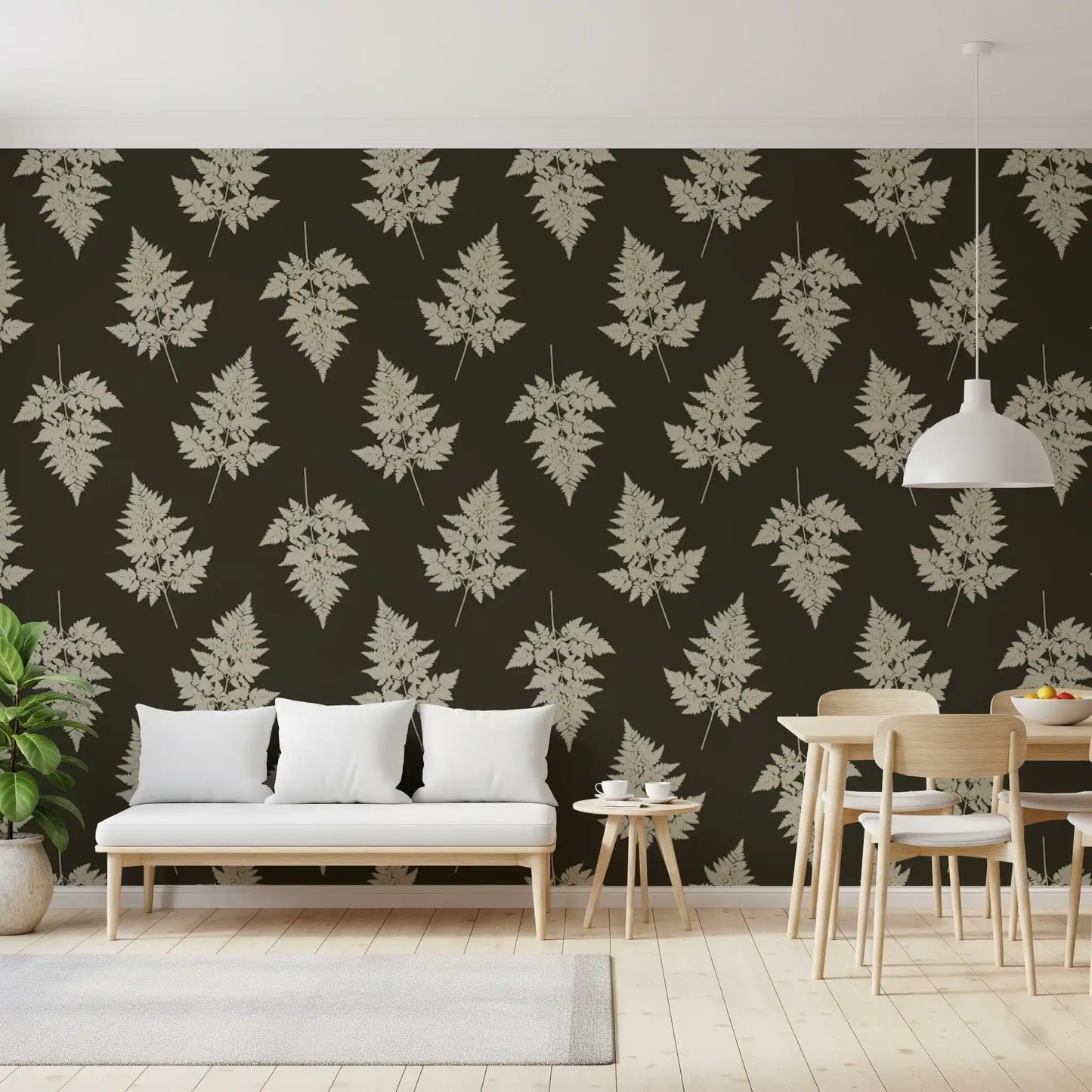 Minimalist Woodland Leaf Motif Wallpaper⁠