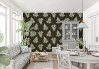 Minimalist Woodland Leaf Motif Wallpaper⁠