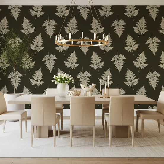 Minimalist Woodland Leaf Motif Wallpaper⁠