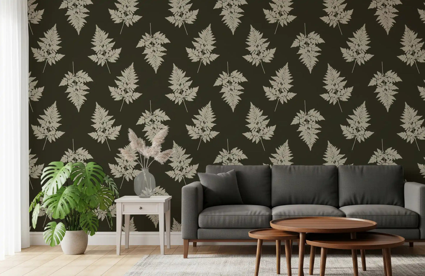 Minimalist Woodland Leaf Motif Wallpaper⁠