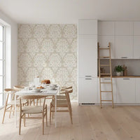 Organic Cream Leaf Motif Wallpaper⁠
