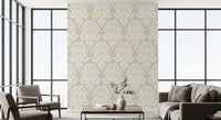Organic Cream Leaf Motif Wallpaper⁠