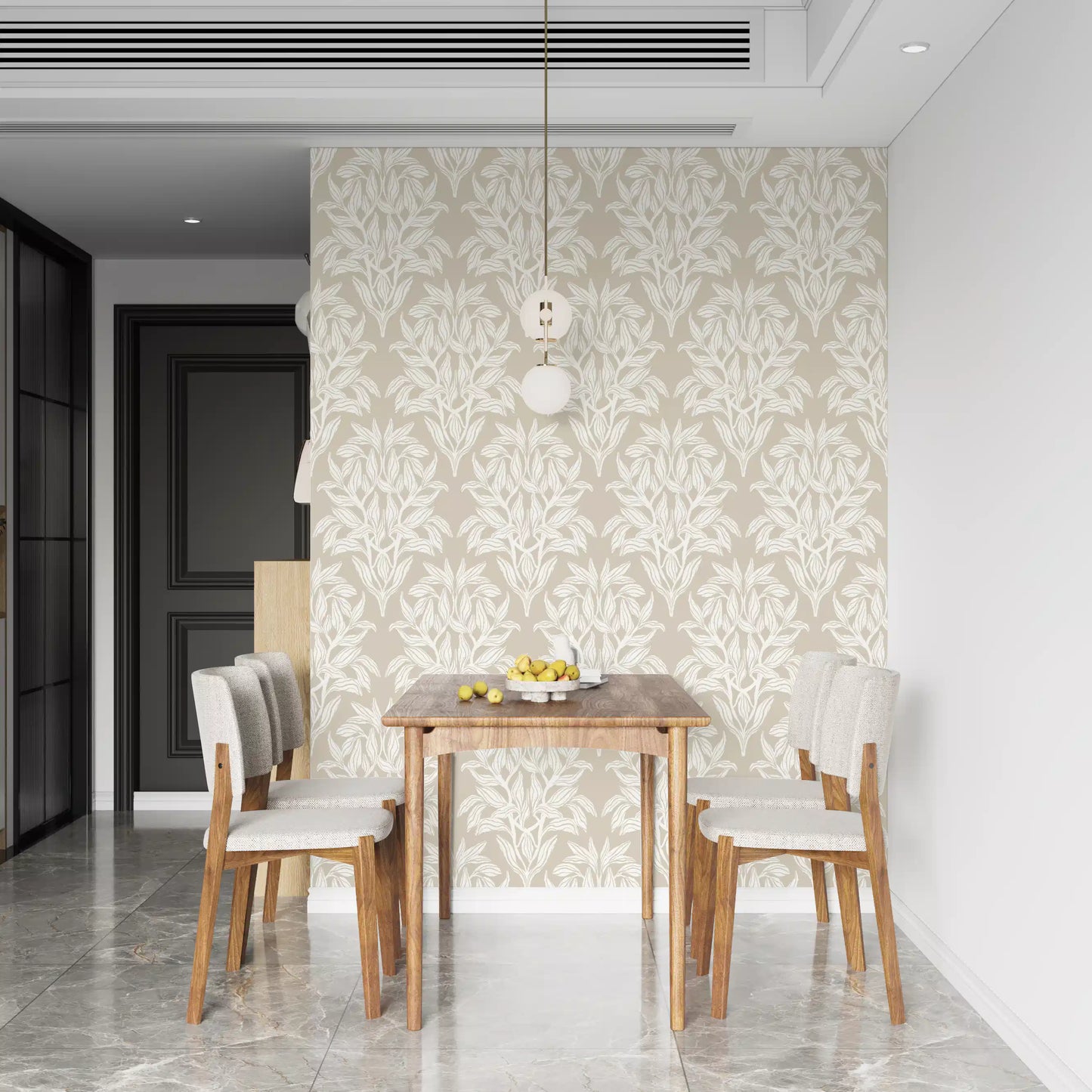 Organic Cream Leaf Motif Wallpaper⁠
