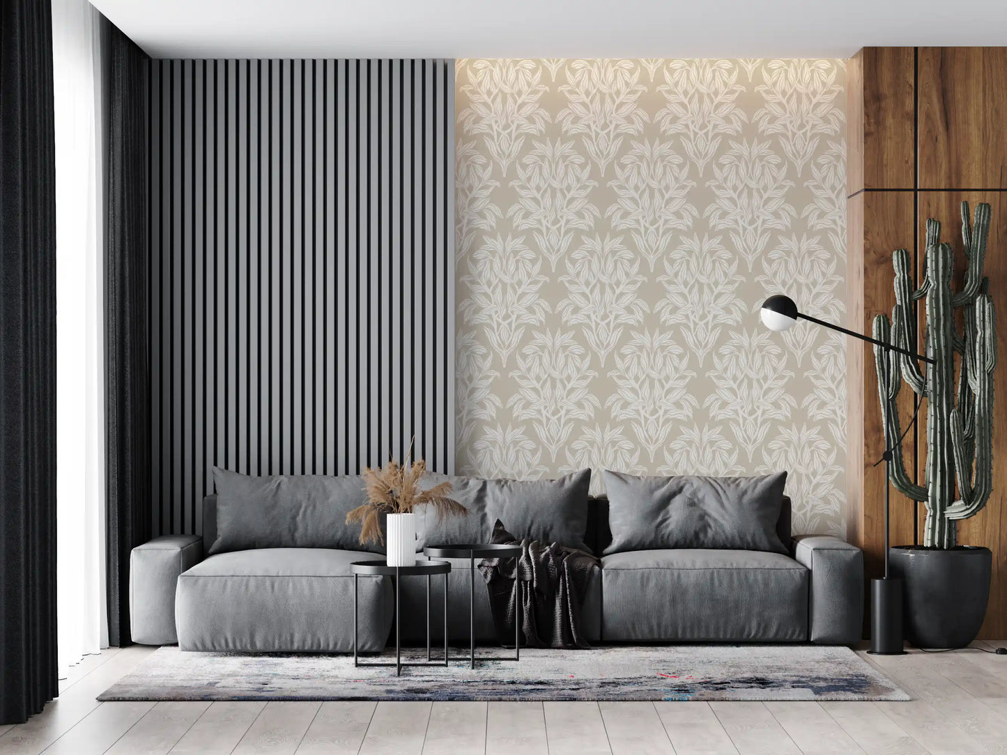 Organic Cream Leaf Motif Wallpaper⁠