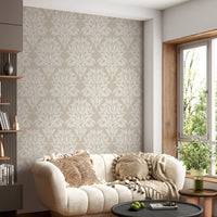 Organic Cream Leaf Motif Wallpaper⁠