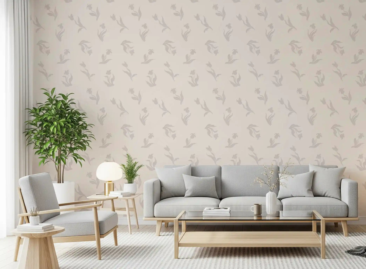 Minimalist Tulip Brushstroke Pattern Wallpaper⁠