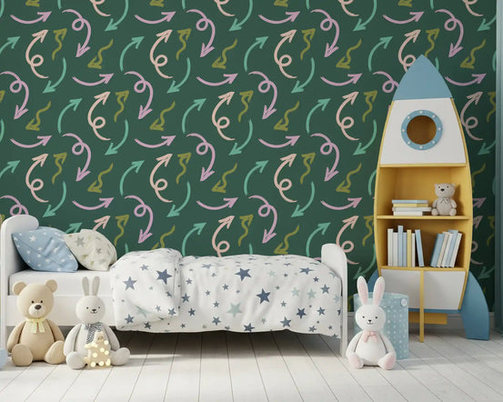 Kids' room styled with the Modern Pastel Arrow Trail wallpaper GD11914