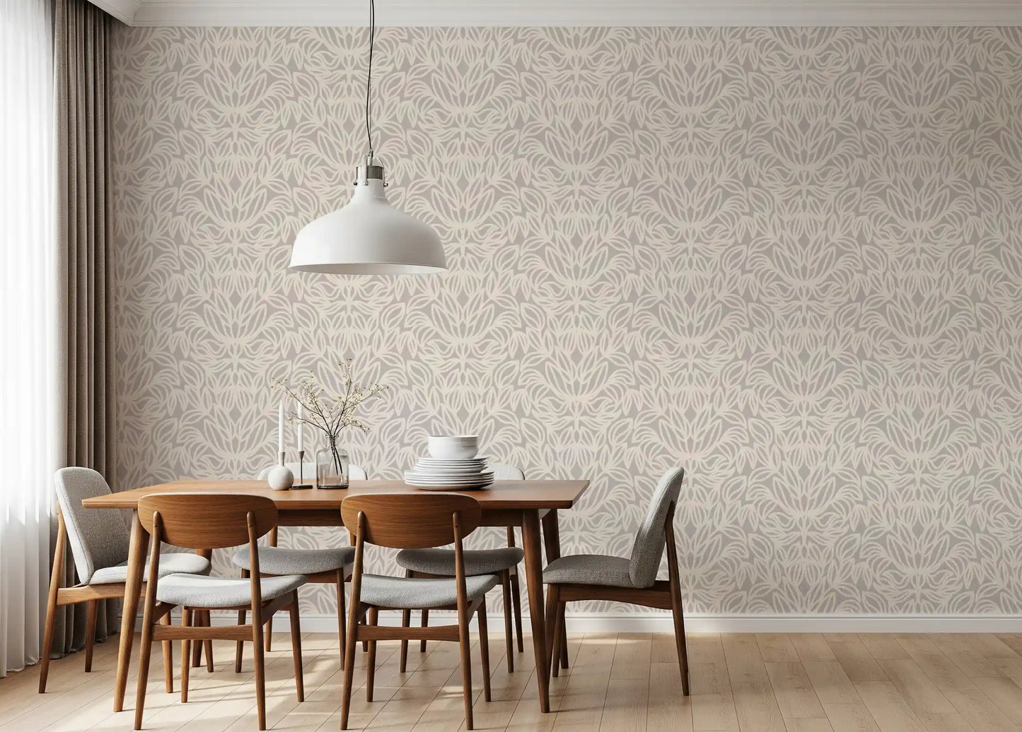 Minimalist Botanical Damask Wallpaper⁠
