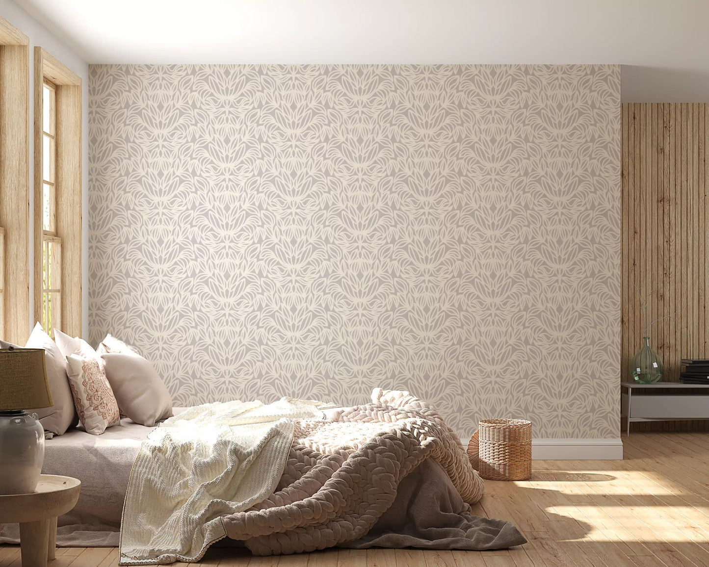 Minimalist Botanical Damask Wallpaper⁠
