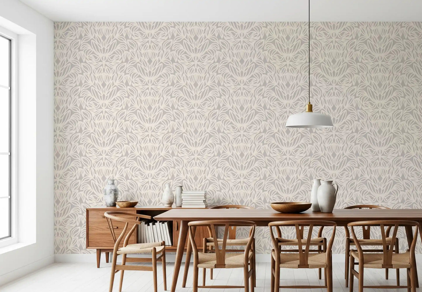 Minimalist Botanical Damask Wallpaper⁠