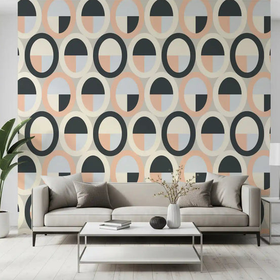 Quartered ovals warm a living room in Minimalist Geometry wallpaper GD11917