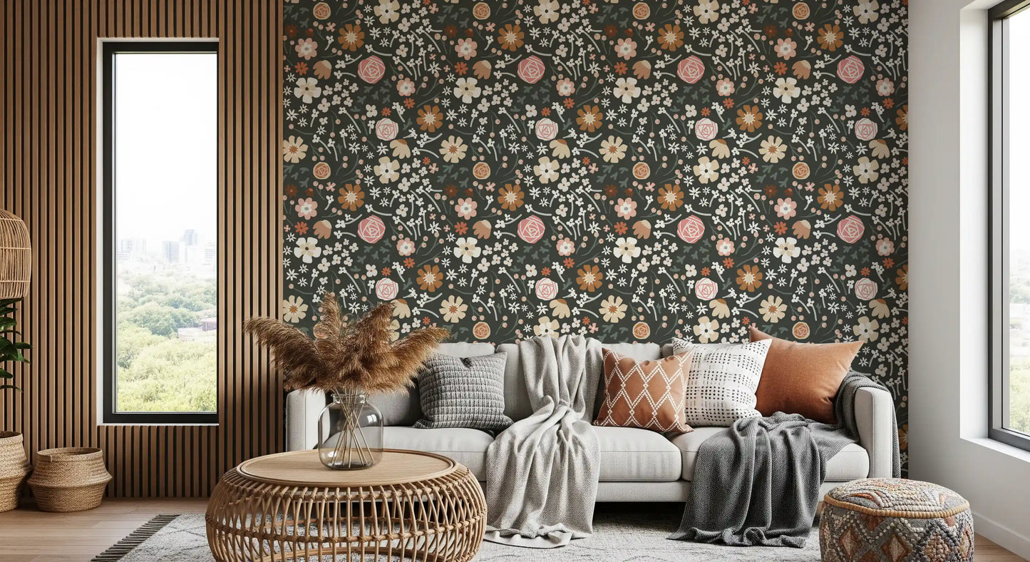 Rustic Meadow Botanical Pattern Wallpaper⁠