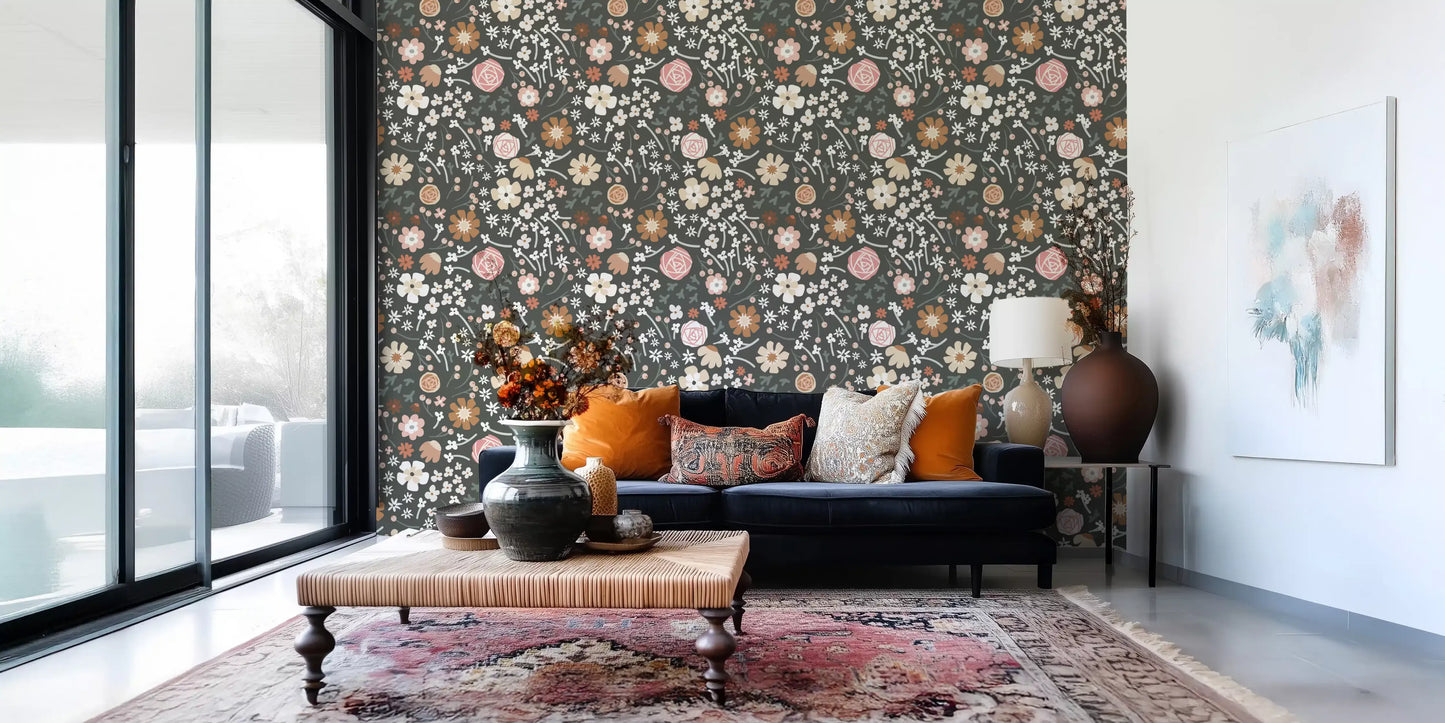 Rustic Meadow Botanical Pattern Wallpaper⁠