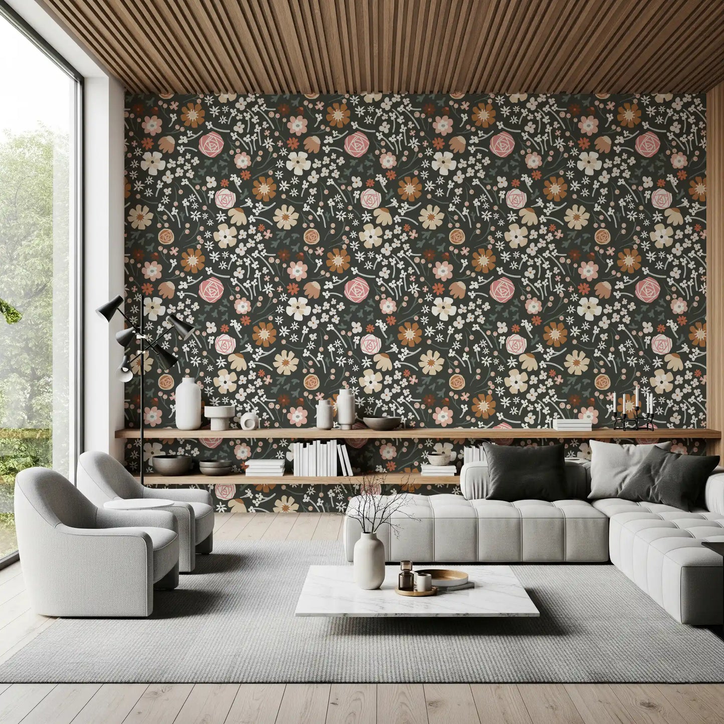 Rustic Meadow Botanical Pattern Wallpaper⁠