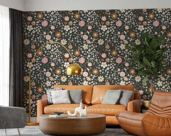 Rustic Meadow Botanical Pattern Wallpaper⁠
