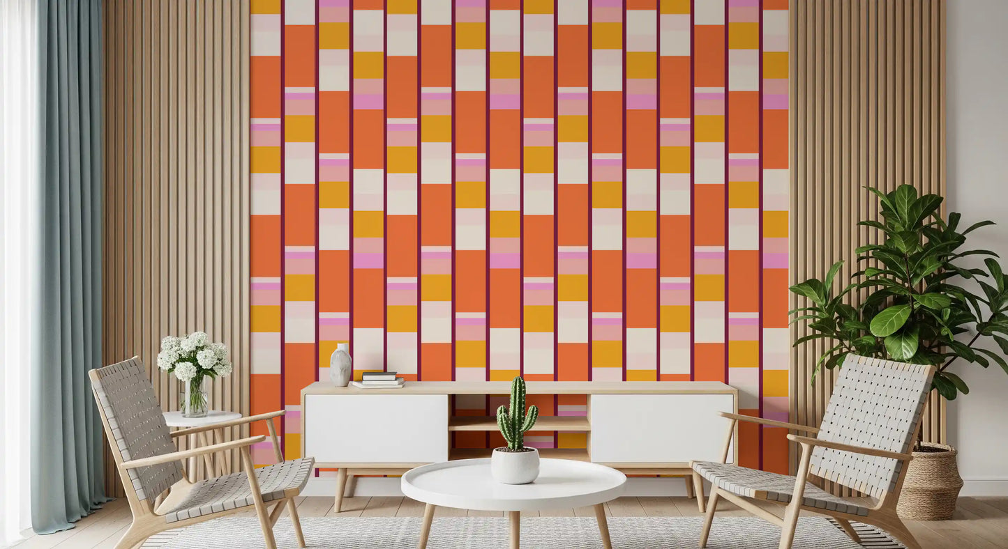 Retro Vertical Block Stripe Wallpaper⁠