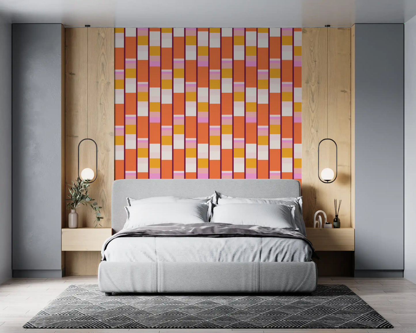 Retro Vertical Block Stripe Wallpaper⁠