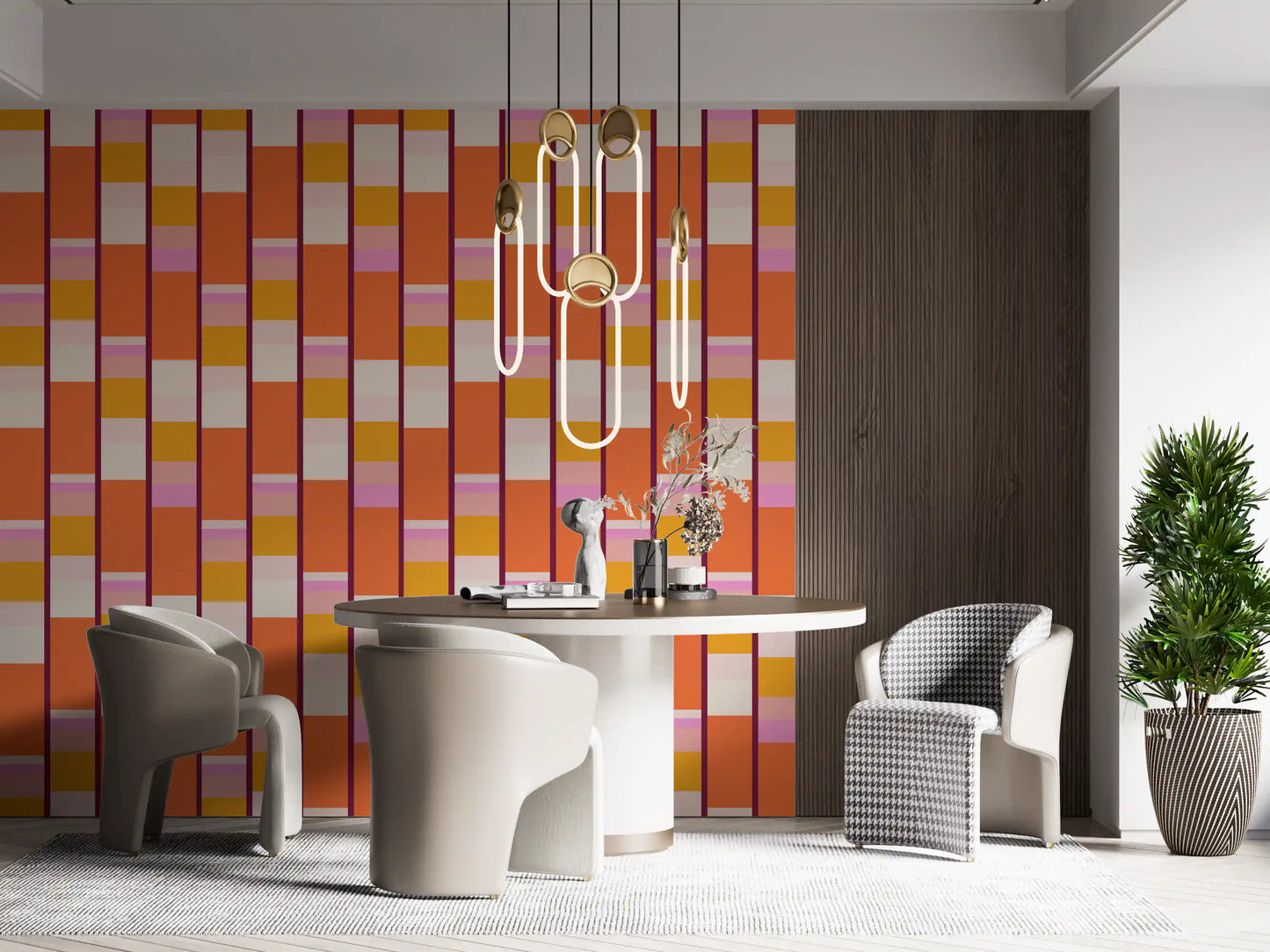 Retro Vertical Block Stripe Wallpaper⁠