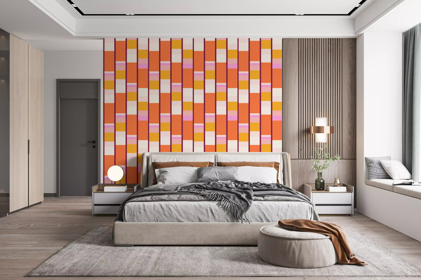 Retro Vertical Block Stripe Wallpaper⁠
