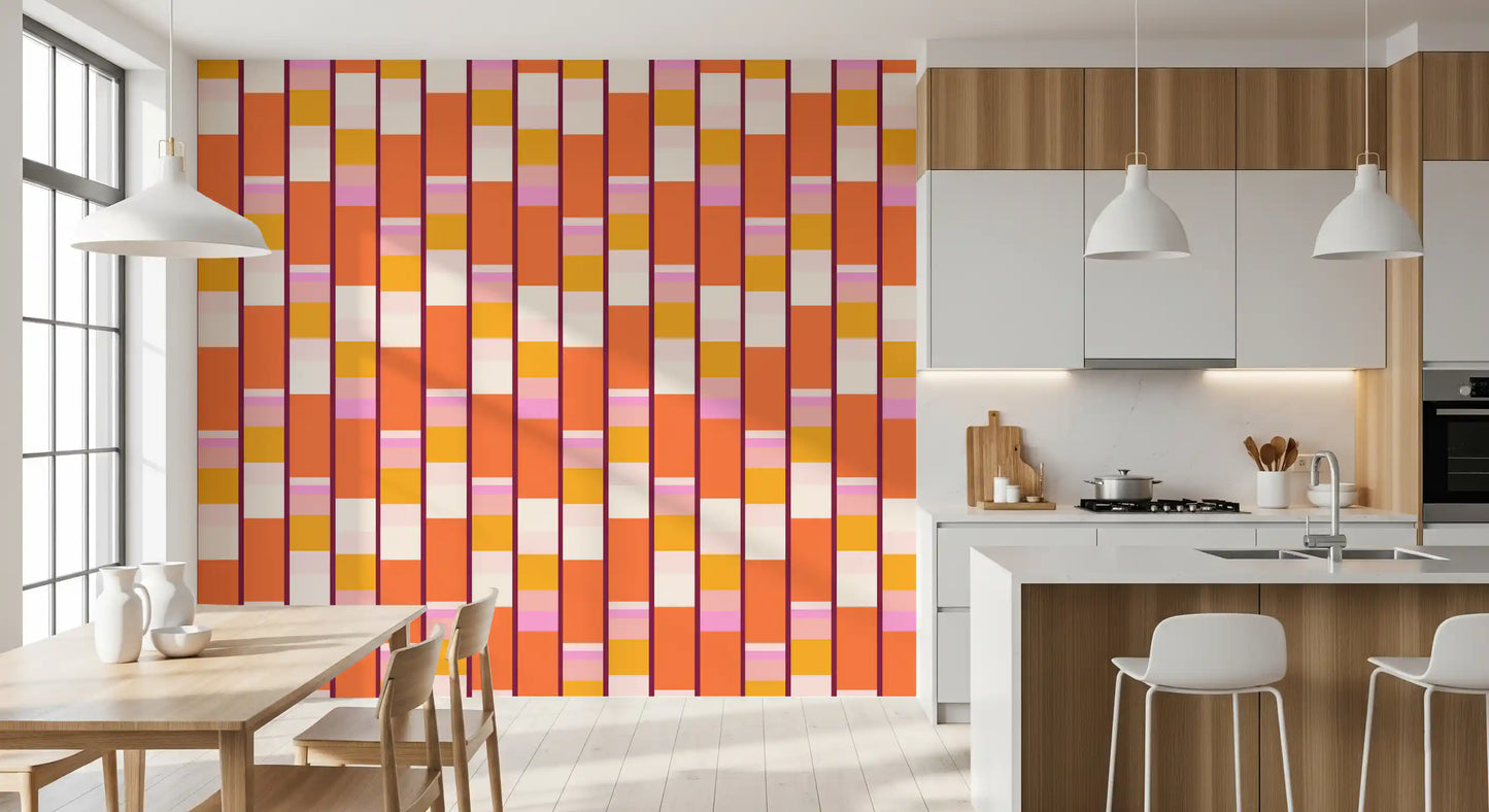 Retro Vertical Block Stripe Wallpaper⁠