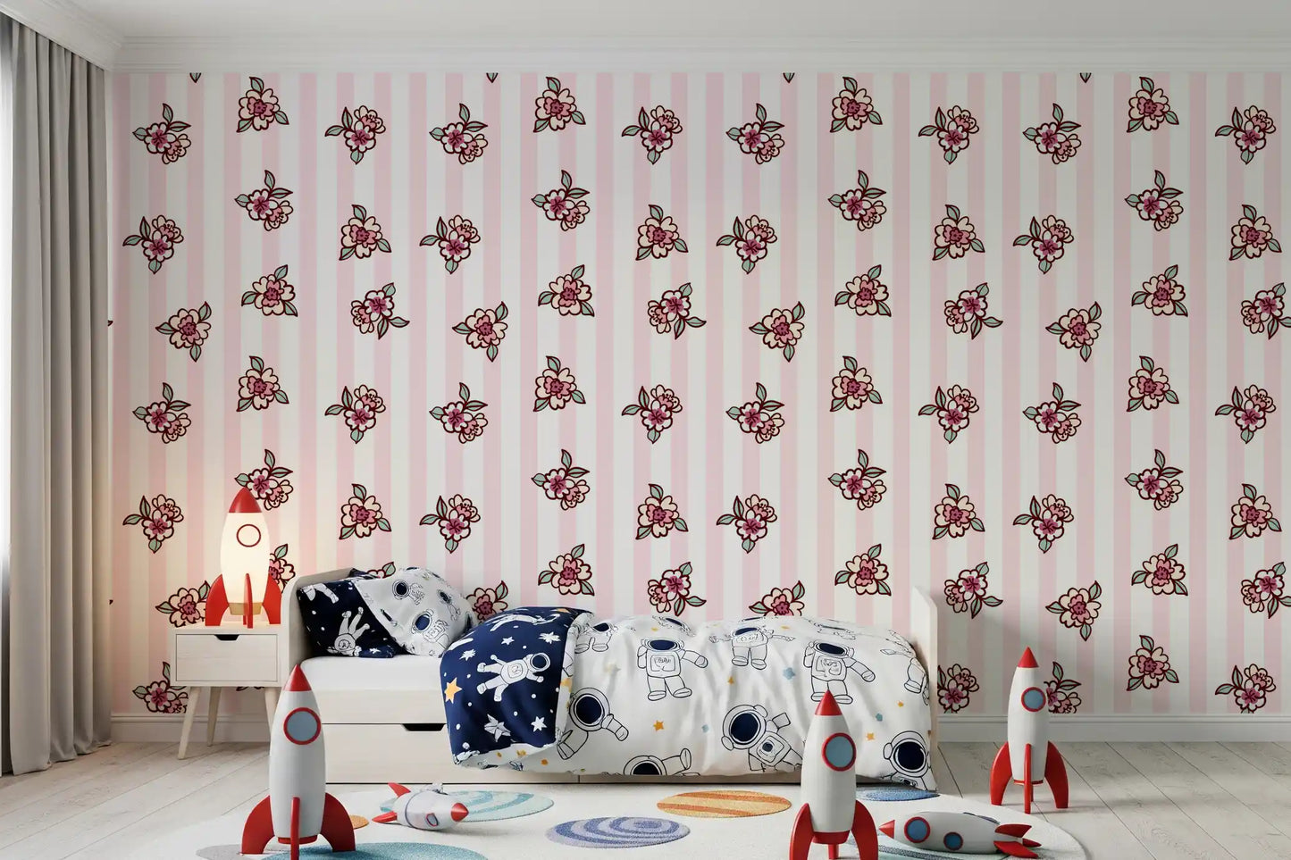 Soft Pink Blossom Stripe Wallpaper⁠