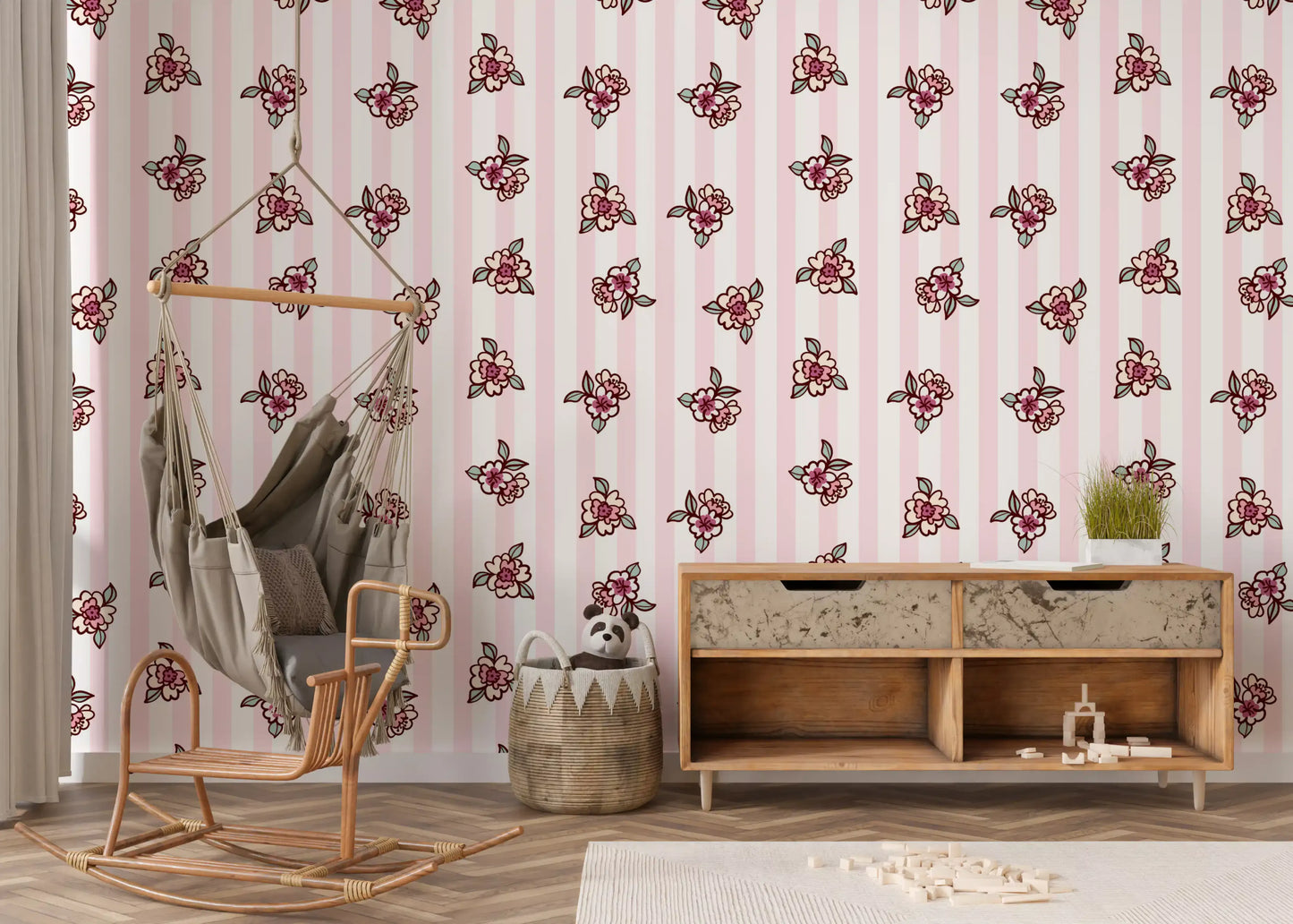 Soft Pink Blossom Stripe Wallpaper⁠