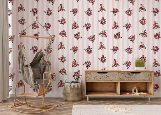 Soft Pink Blossom Stripe Wallpaper⁠