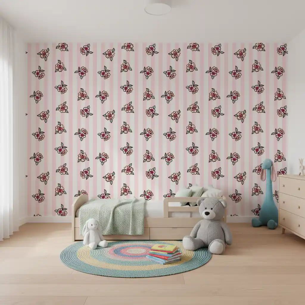 Soft Pink Blossom Stripe Wallpaper⁠