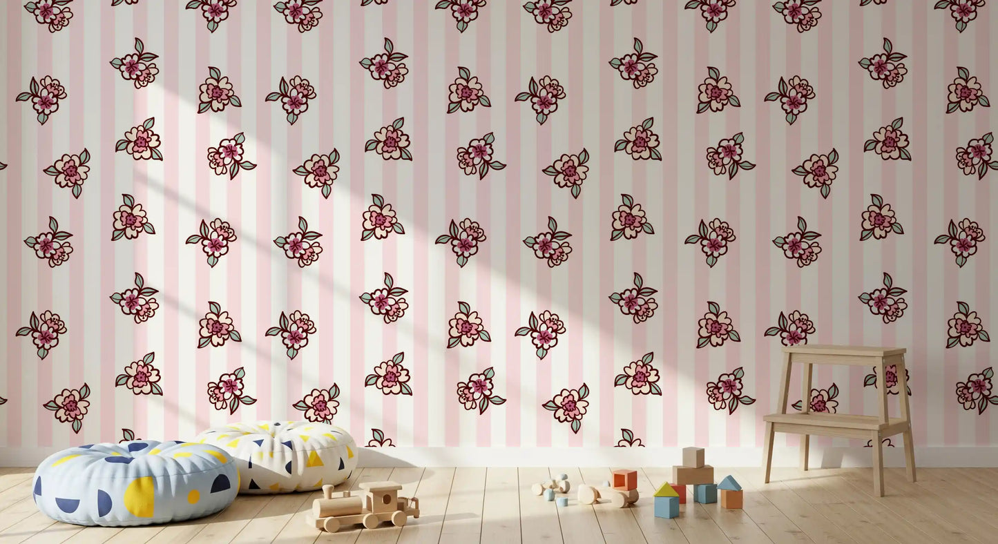 Soft Pink Blossom Stripe Wallpaper⁠